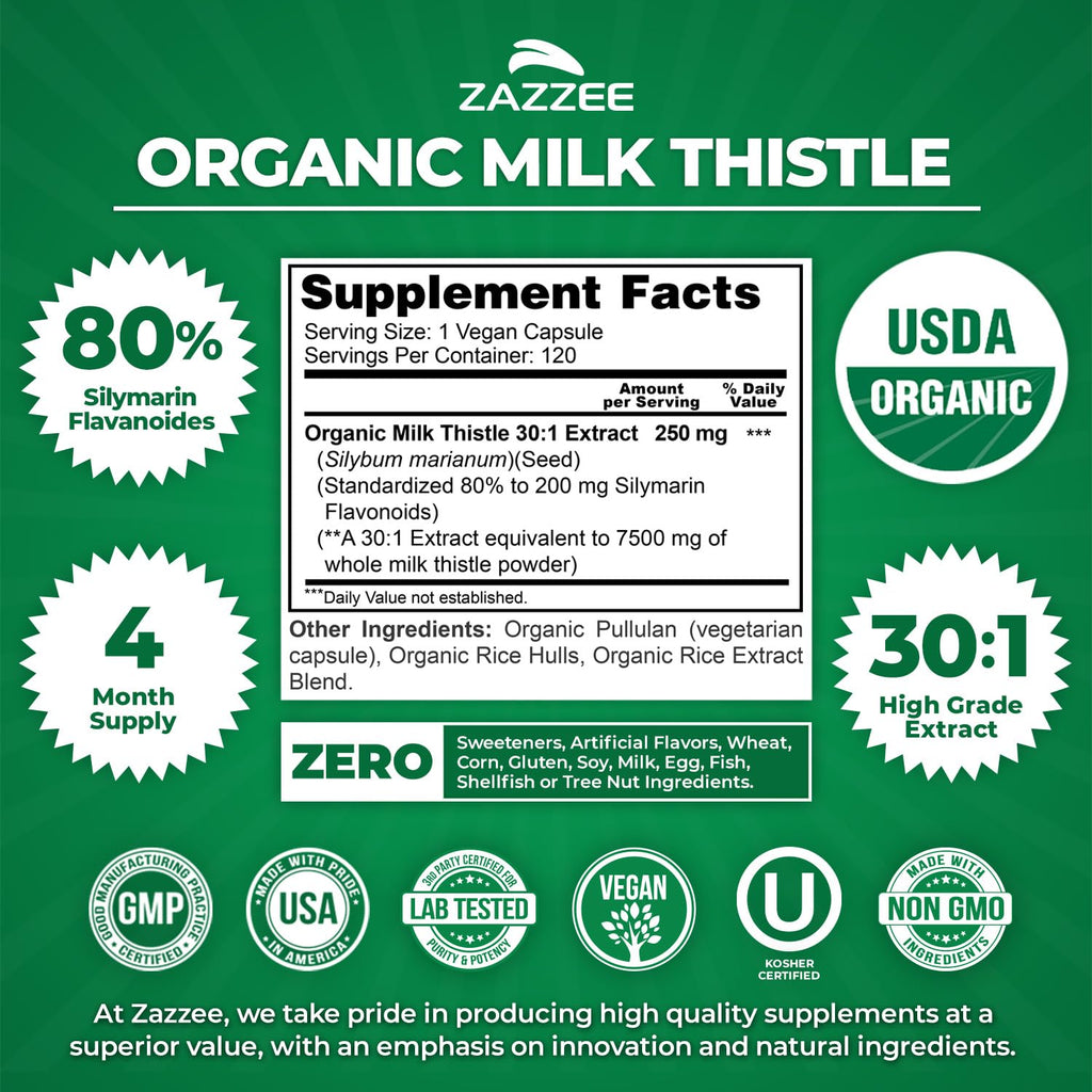 Organic Milk Thistle 30:1 Extract 120 Capsules R692498