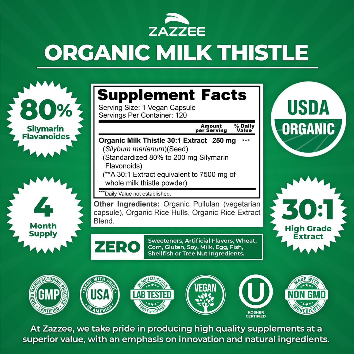 Organic Milk Thistle 30:1 Extract 120 Capsules R692498