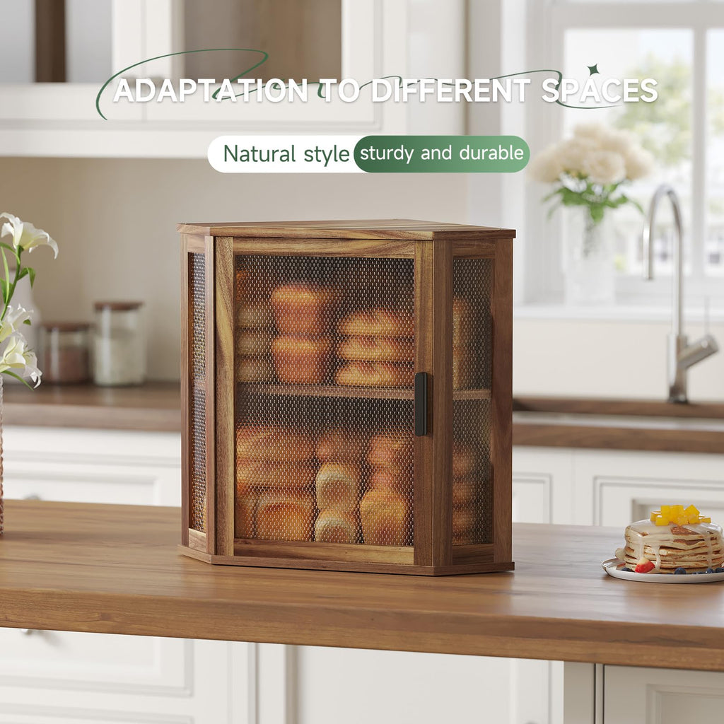 2-Tier Acacia Wood Bread Box with Window Q269168