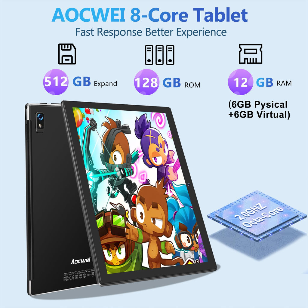 Black 12GB RAM 128GB ROM 10 Inch Android Tablet with Keyboard S847