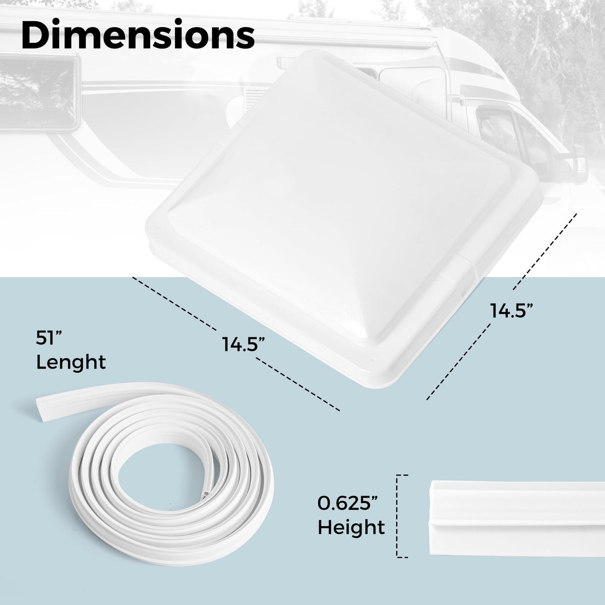 14" RV Roof Vent Cover with Rubber Seal Strip A3521