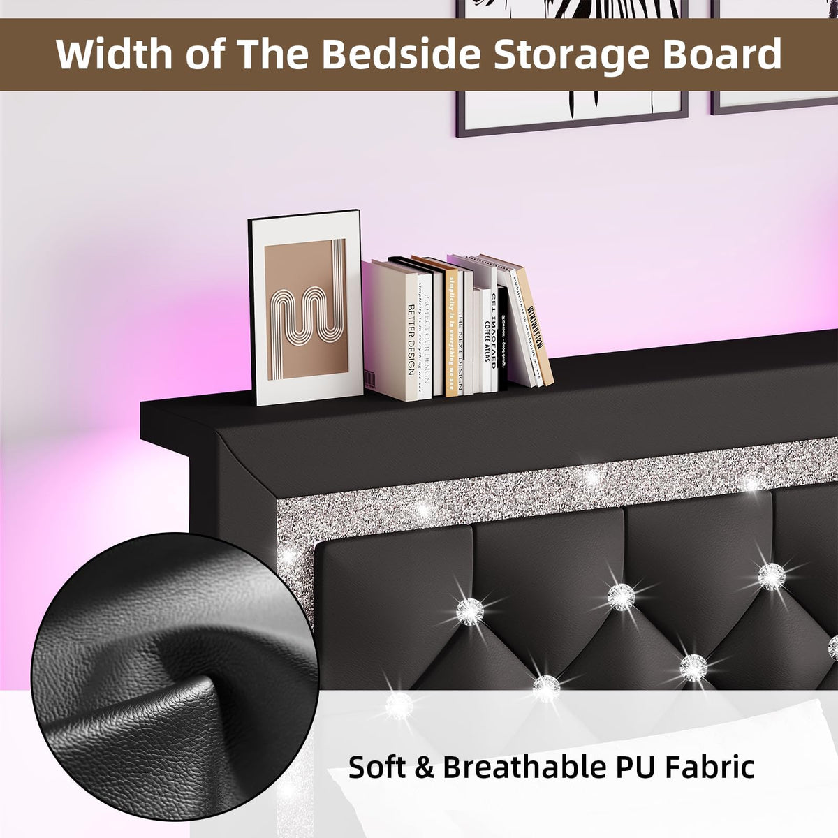 Black Full Bed Frame with LED Lights K1405