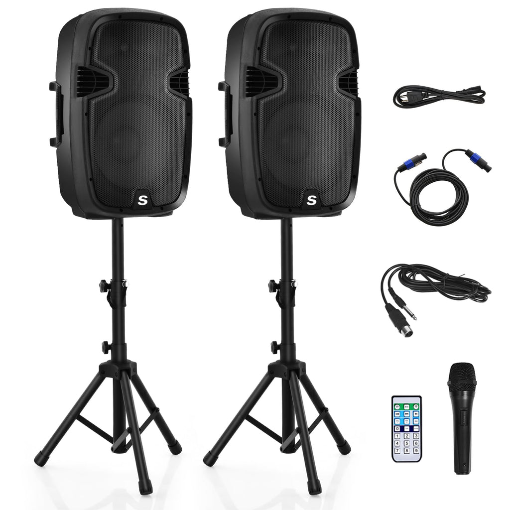 12" 2000W Portable 2-Way Powered PA Speaker System Combo Set Q812