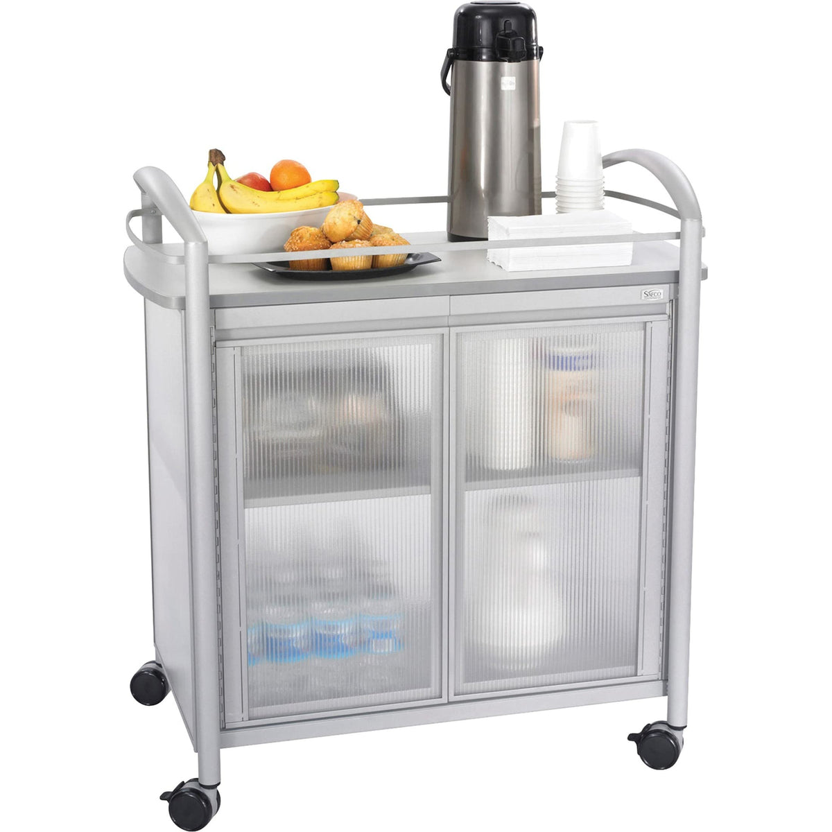 Gray Refreshment Cart with Double Doors and Swivel Wheels L90242