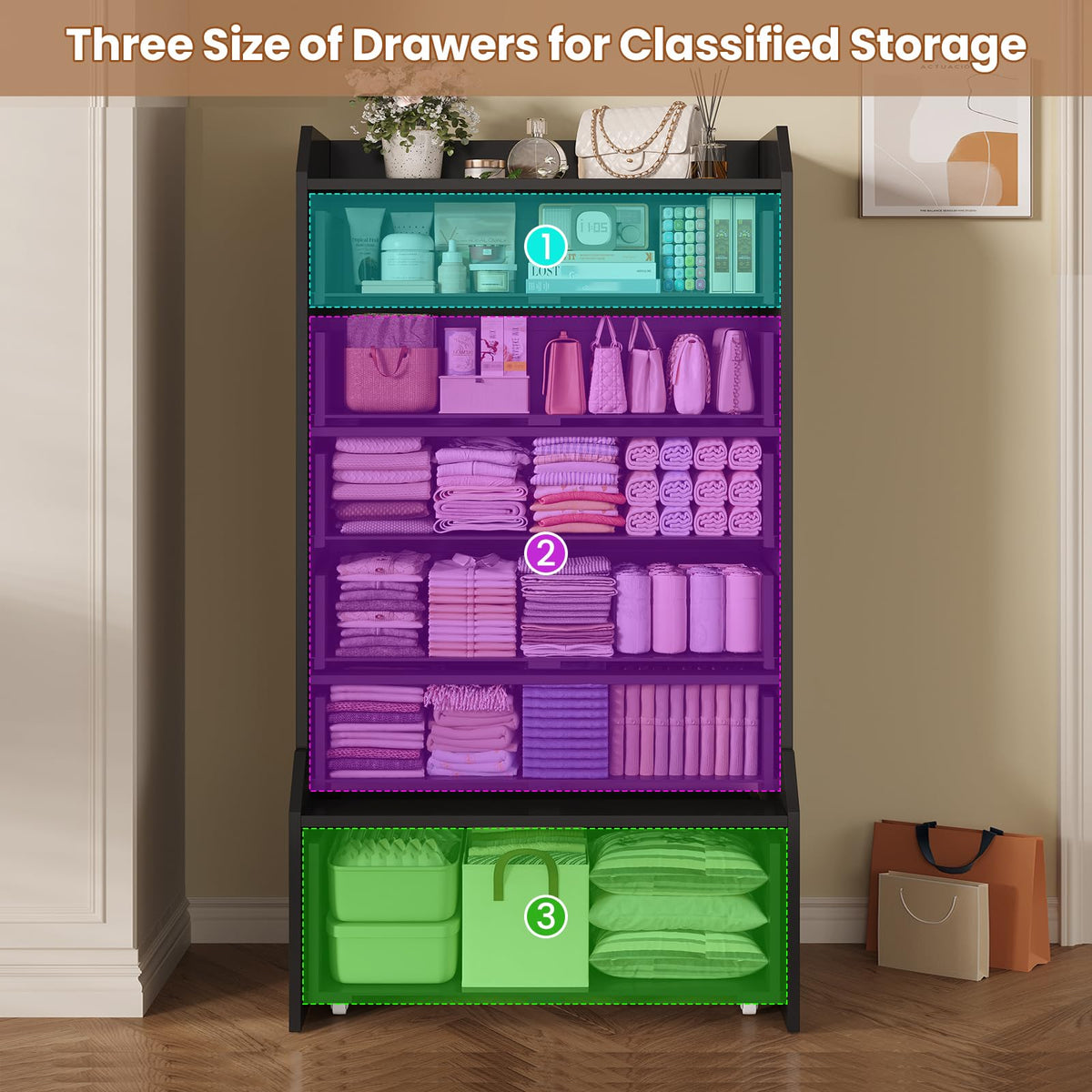 6 Drawer Tall Black Dresser N5852