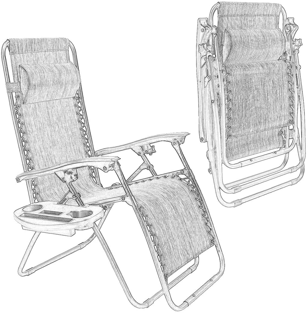 Set of 2 Zero Gravity Folding Lounge Chair with Cup Holder L4022