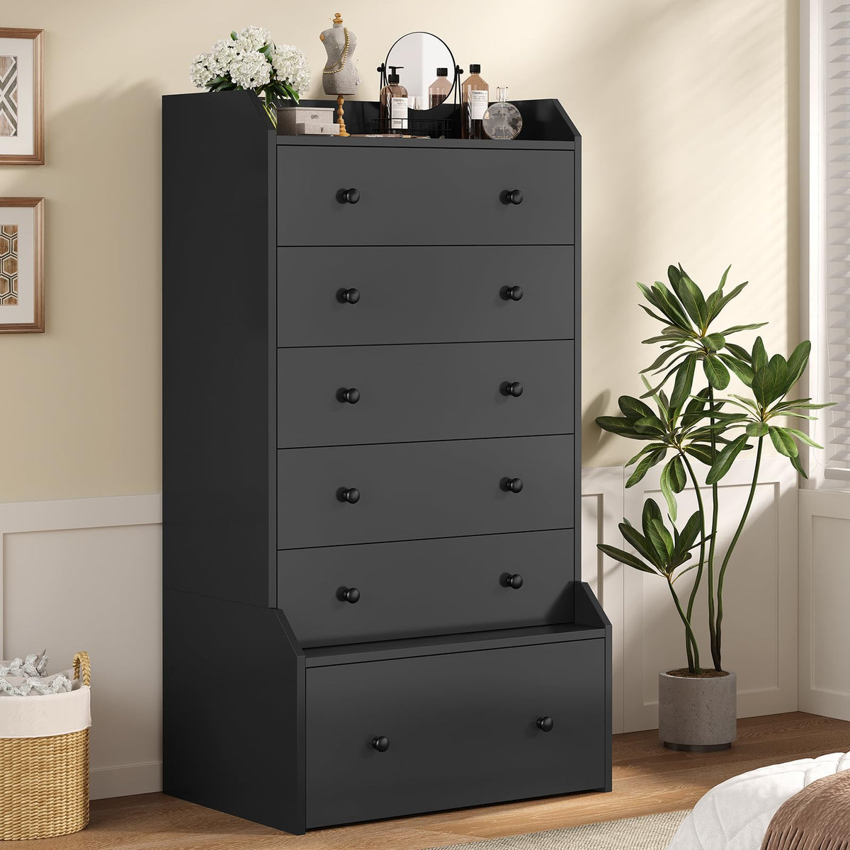 6 Drawer Tall Black Dresser N5852