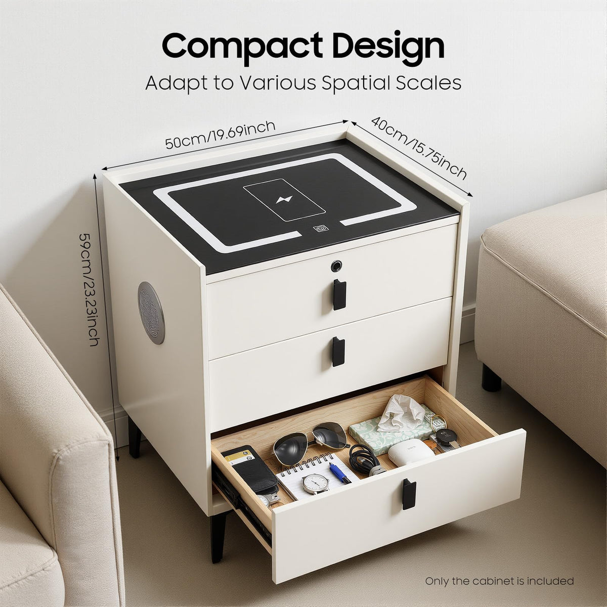 3 Drawer Smart Nightstand with Bluetooth Speaker USB Charging H344