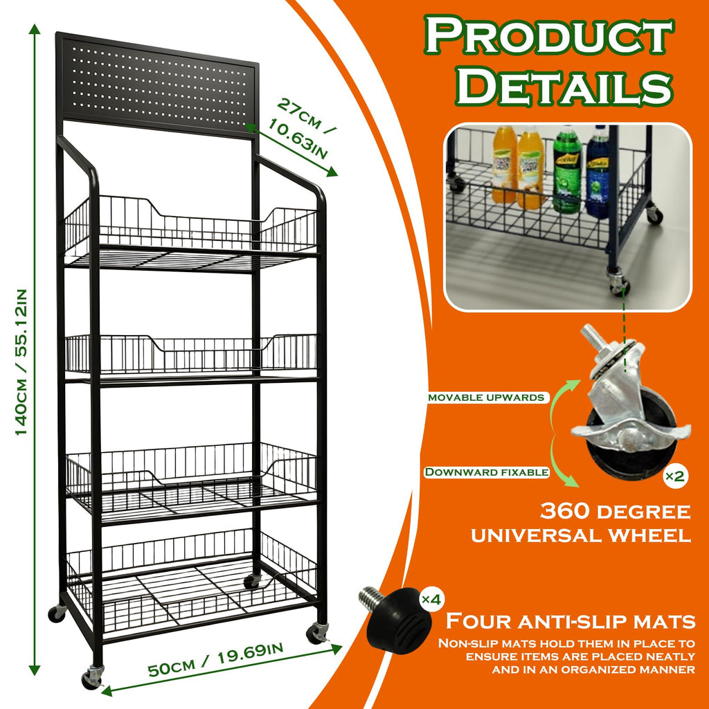 5 Tier Metal Candy Display Rack with Wheels & 15 Hooks O893233