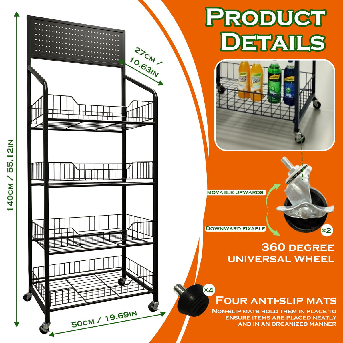 5 Tier Metal Candy Display Rack with Wheels & 15 Hooks O893233