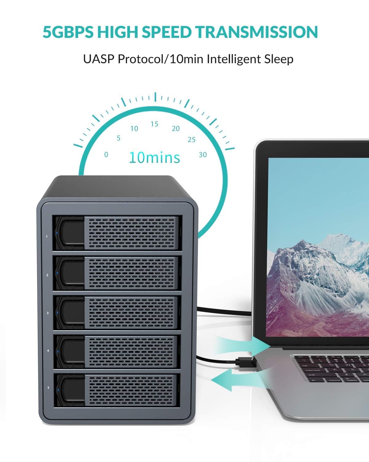 5 Bay Aluminum USB3.0 RAID Hard Drive Enclosure H567
