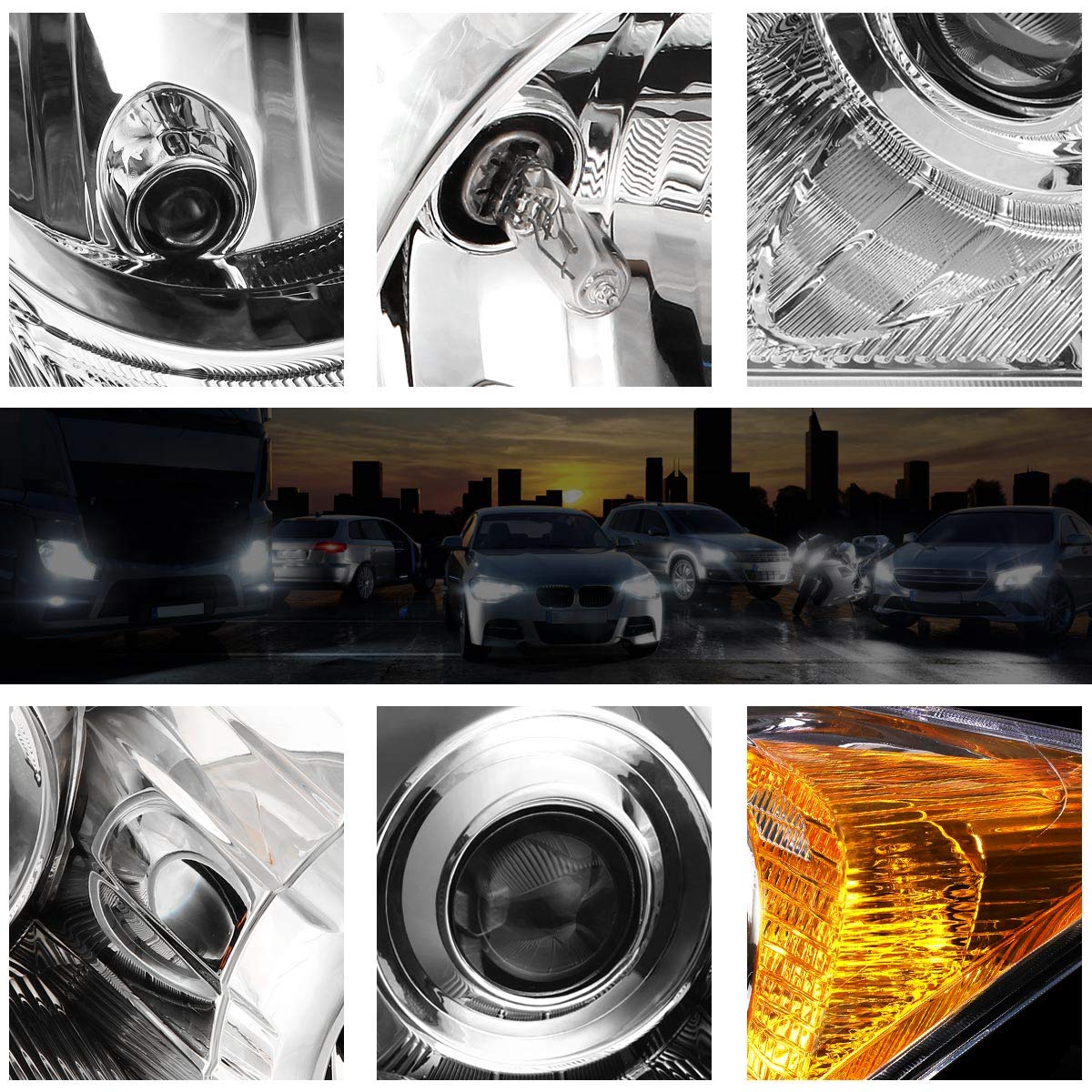 Projector Headlights Assembly with Chrome Housing Amber Corner P5991