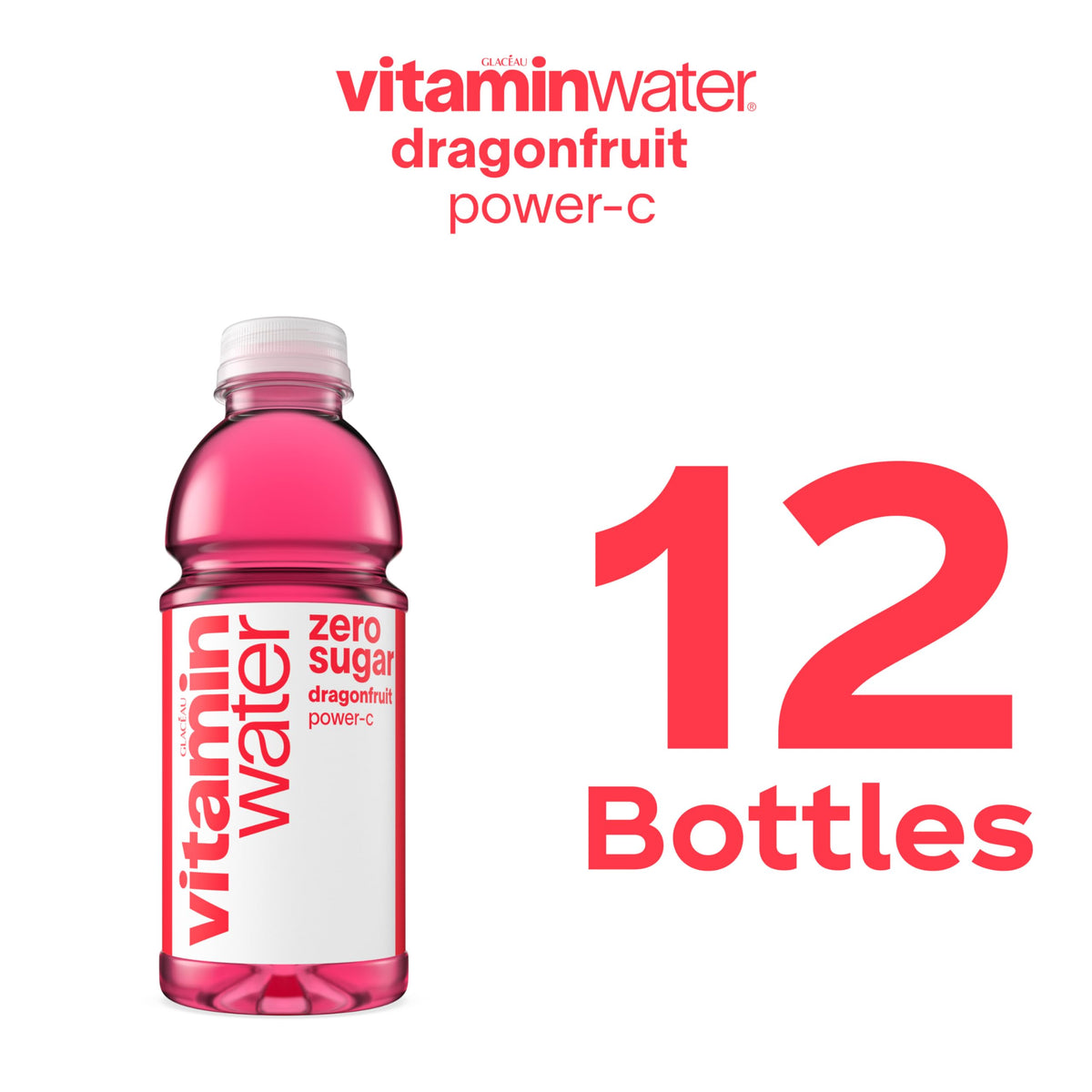 Dragonfruit Flavored Electrolyte Enhanced Bottled Water with Vitamin b5, b6, b12, 20 Fl Oz, 12 Pack C125179