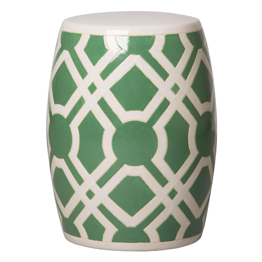 18 in. Glossy Glaze Meadow Green Round Ceramic Garden Stool Q506
