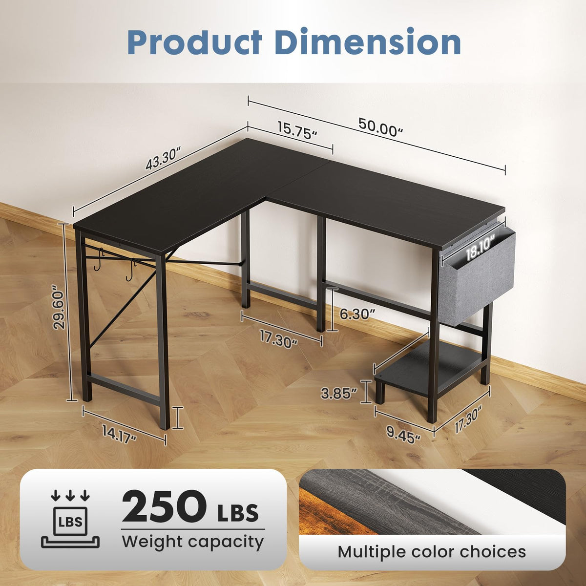 L Shaped Computer Corner Desk with PC Stand, Black K278