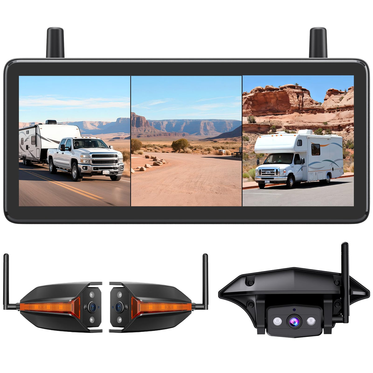 Wireless RV Backup Camera System with 7.2” 3 Split-Screen Monitor W769