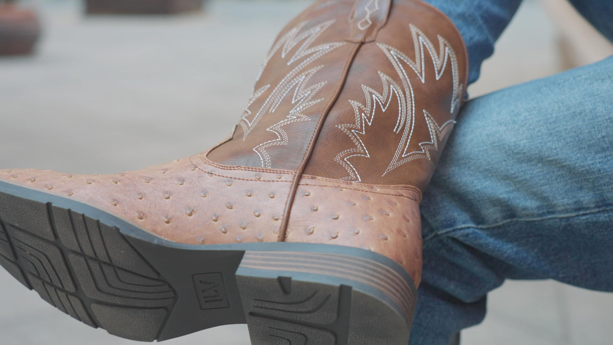 Cowboy Boots for Men Western Ostrich Embroidered Pull On Boots E44464