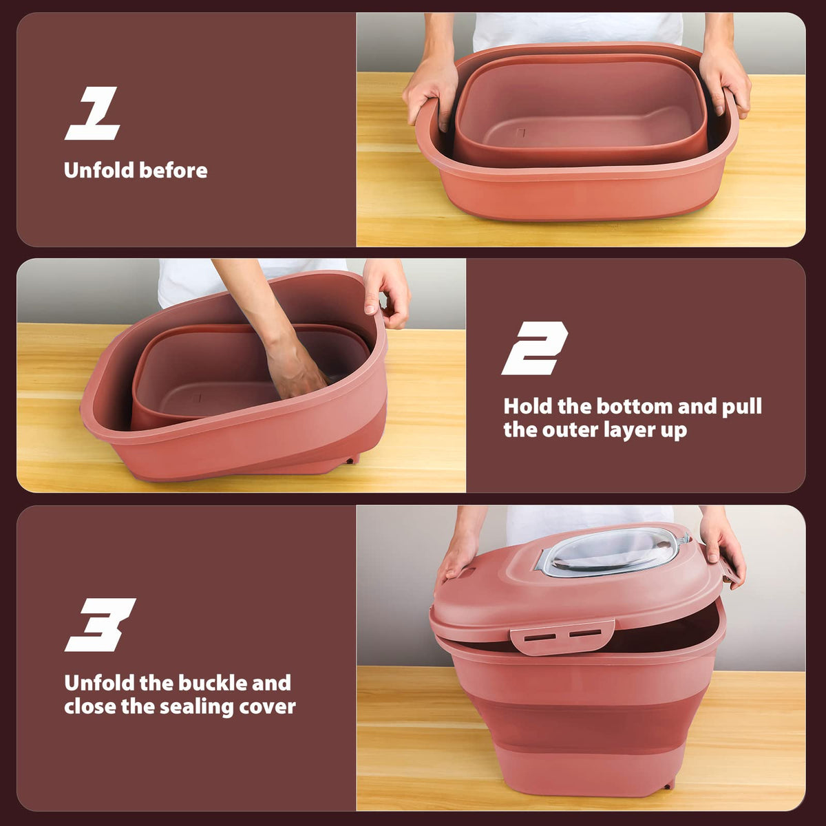 Collapsible Airtight Dry Food Storage Containers with Rolling Wheel N88293