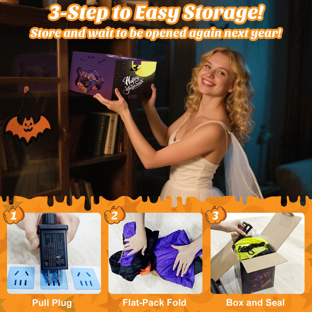 8FT Halloween Inflatables Pumpkin Witch Hat & Ghost Combo A85707
