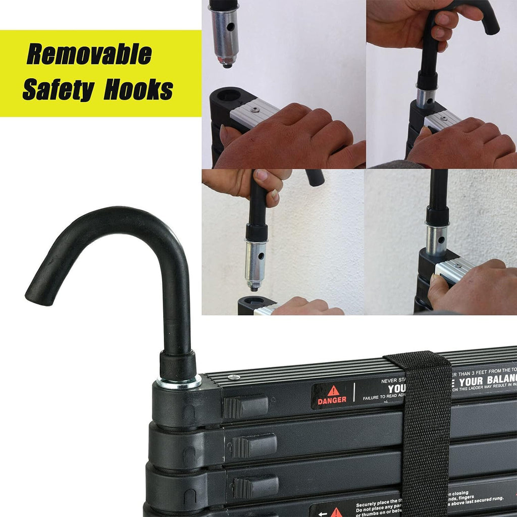 20.3ft Aluminum Telescoping Ladder with Roof Hooks C650197