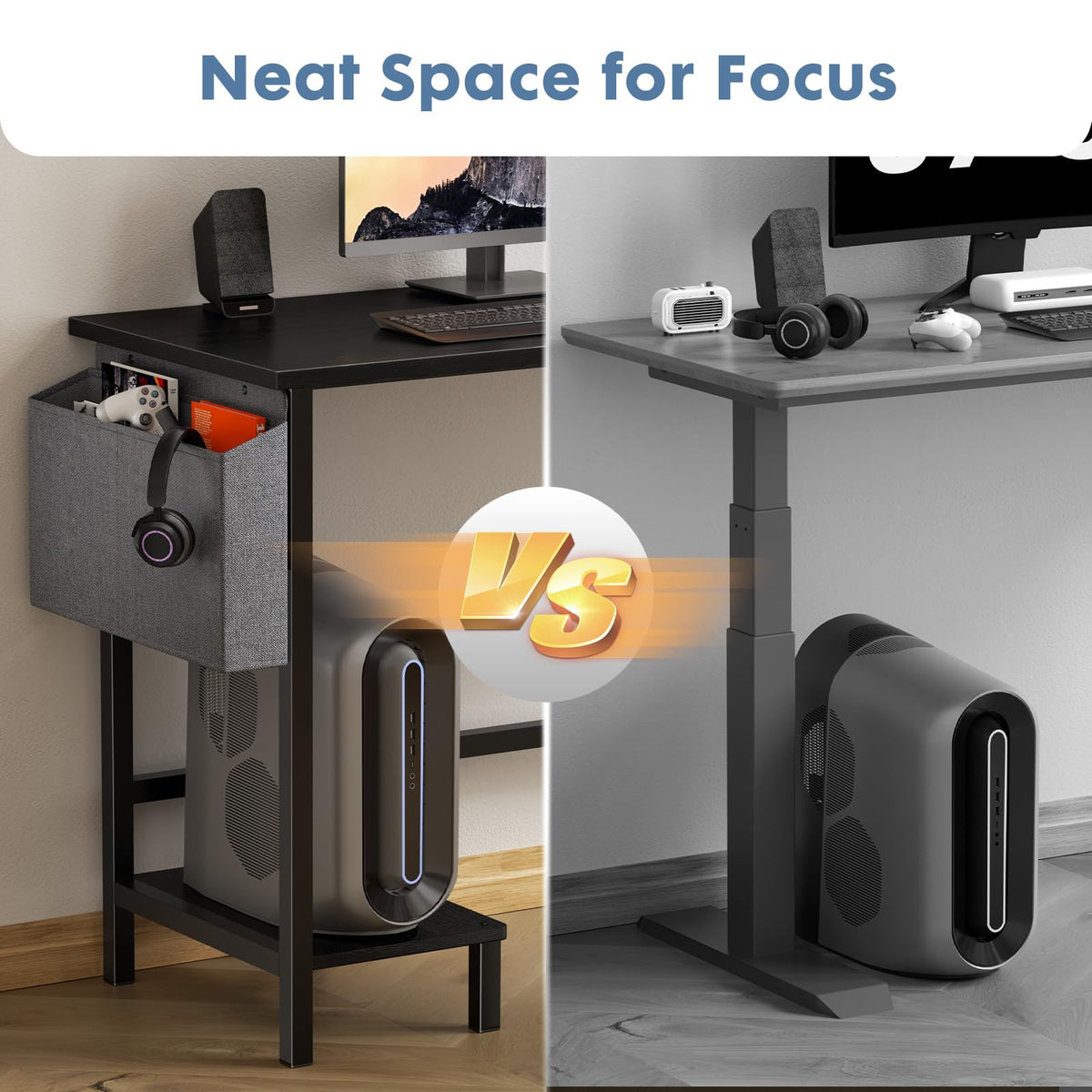 L Shaped Computer Corner Desk with PC Stand, Black K278