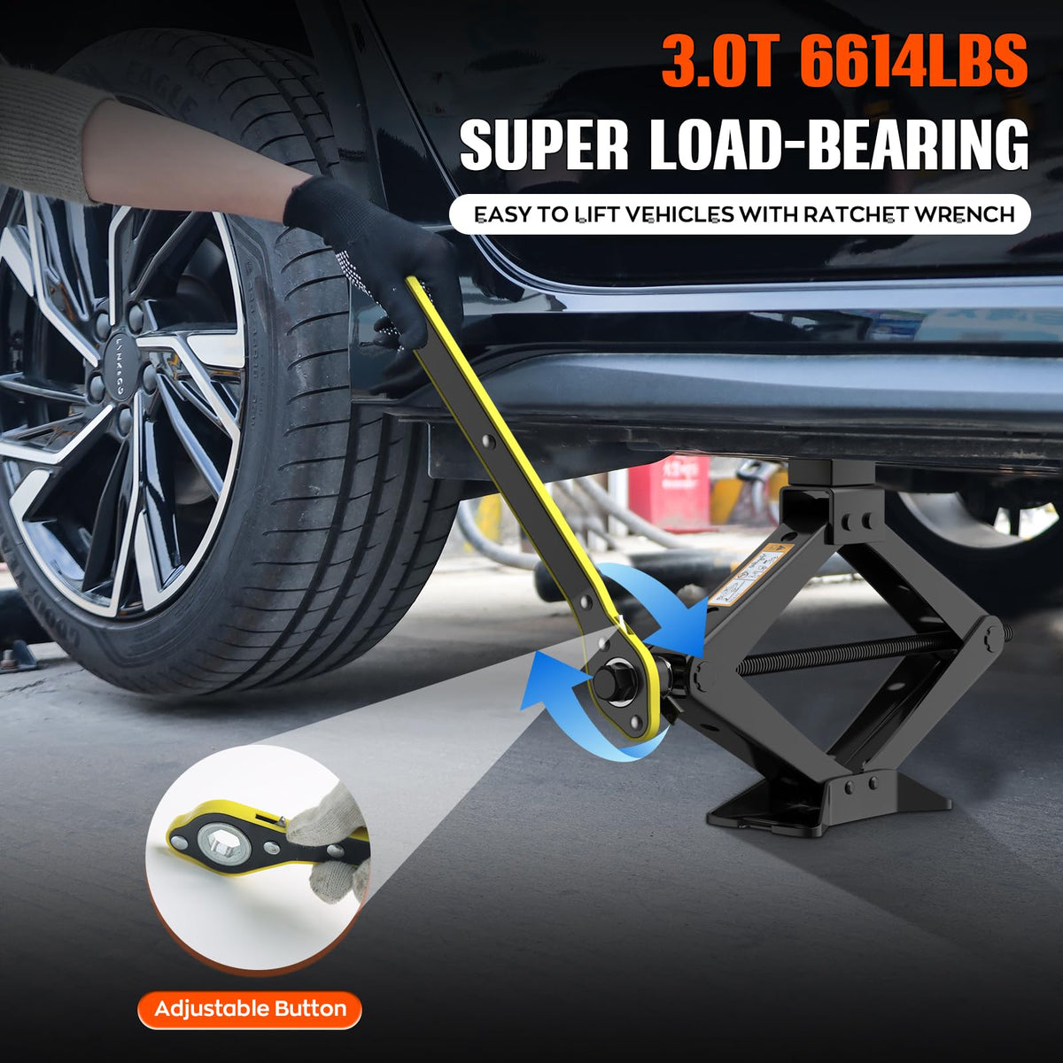 3 Ton Portable Scissor Jack with Lug Wrench K682