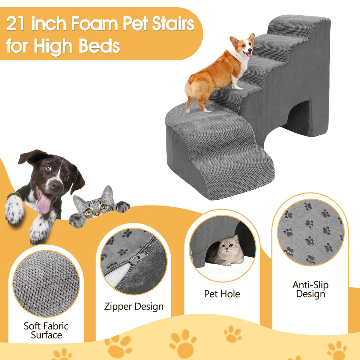 L Shaped 6 Steps Dog Stairs H653