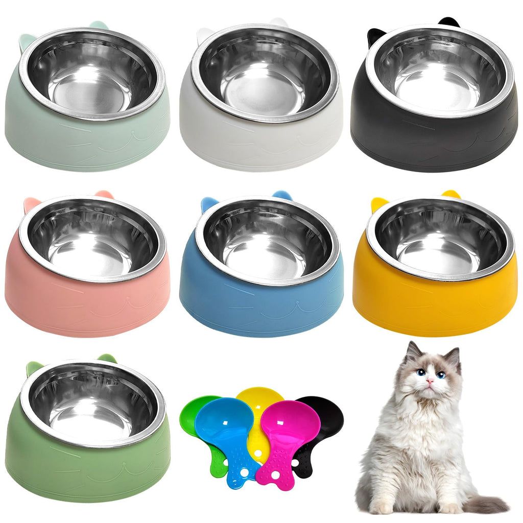 7 Pcs Stainless Steel Raised Cat Food Bowl O448