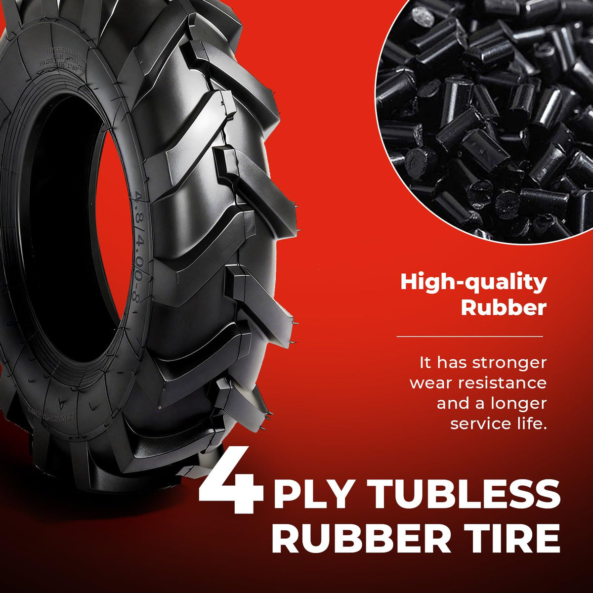 4.80x4.00x8 Lawn & Garden Mower Tires, Set of 2, 4 Ply Tubeless G910597