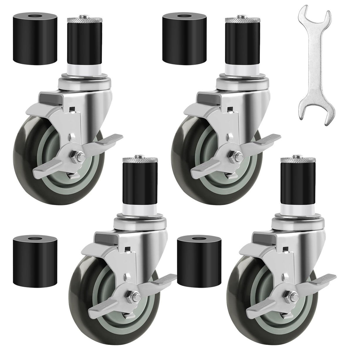 4 Inches Stem Caster Set of 4 with Side Brake L865