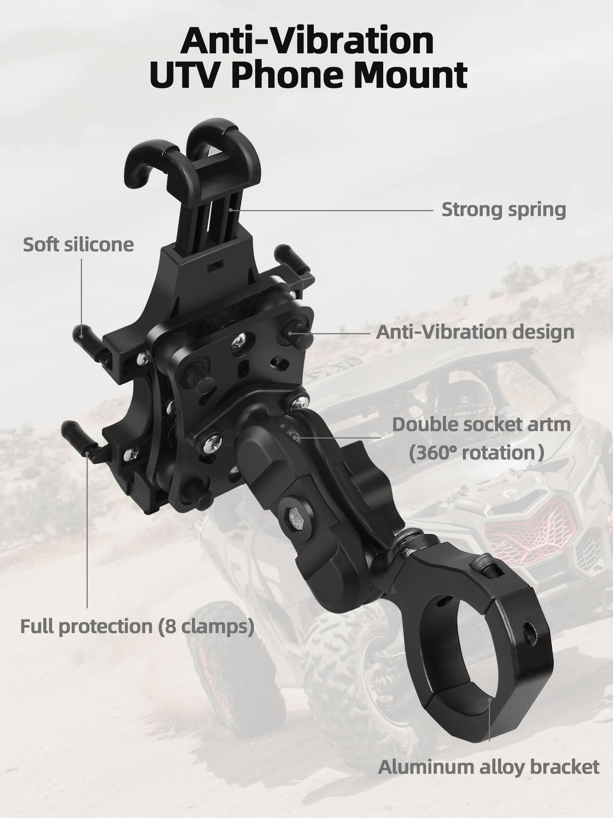 UTV Phone Mount Holder with Vibration Dampener U6502