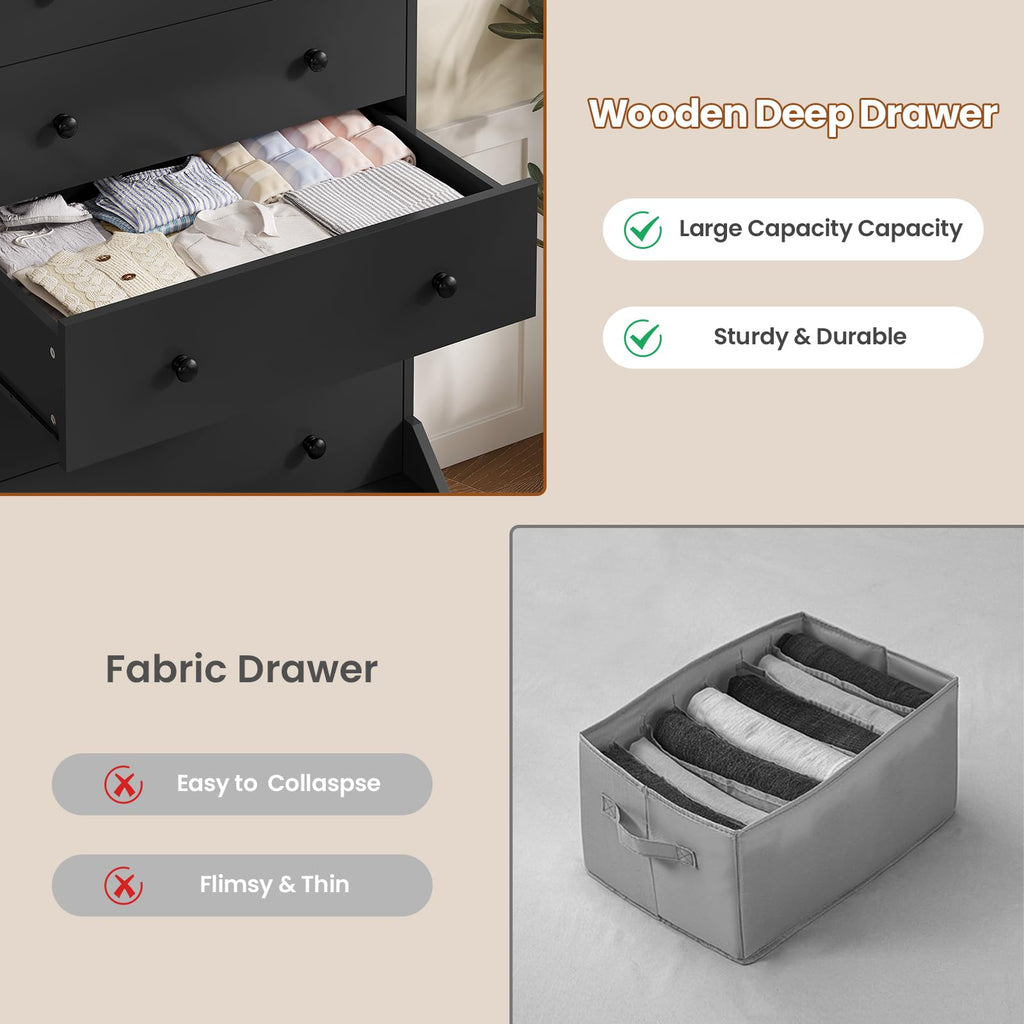 6 Drawer Tall Black Dresser N5852