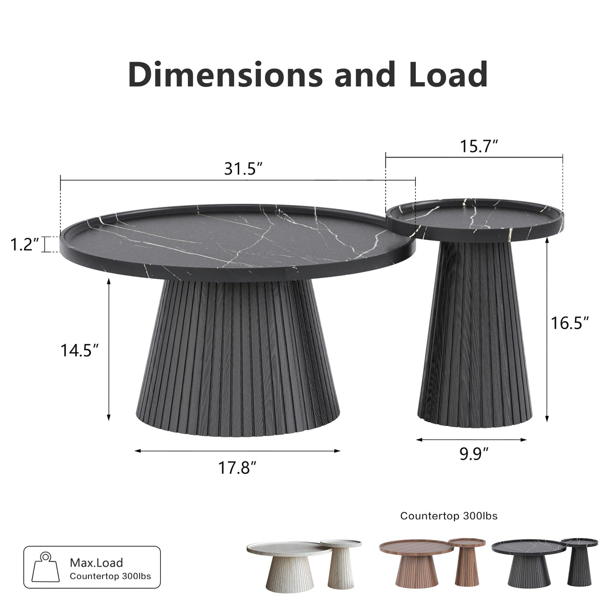 Black Marble Veneer Nesting Coffee Table Set of 2 O5983