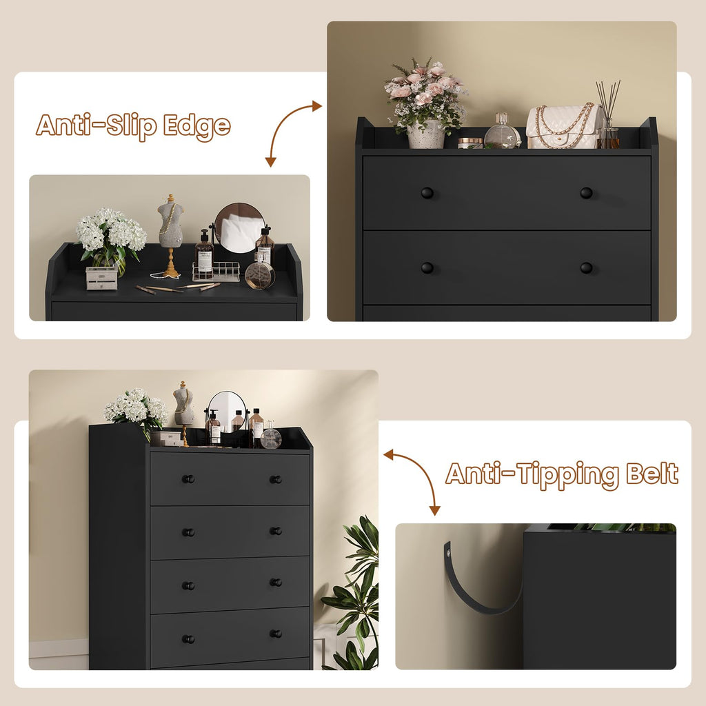 6 Drawer Tall Black Dresser N5852