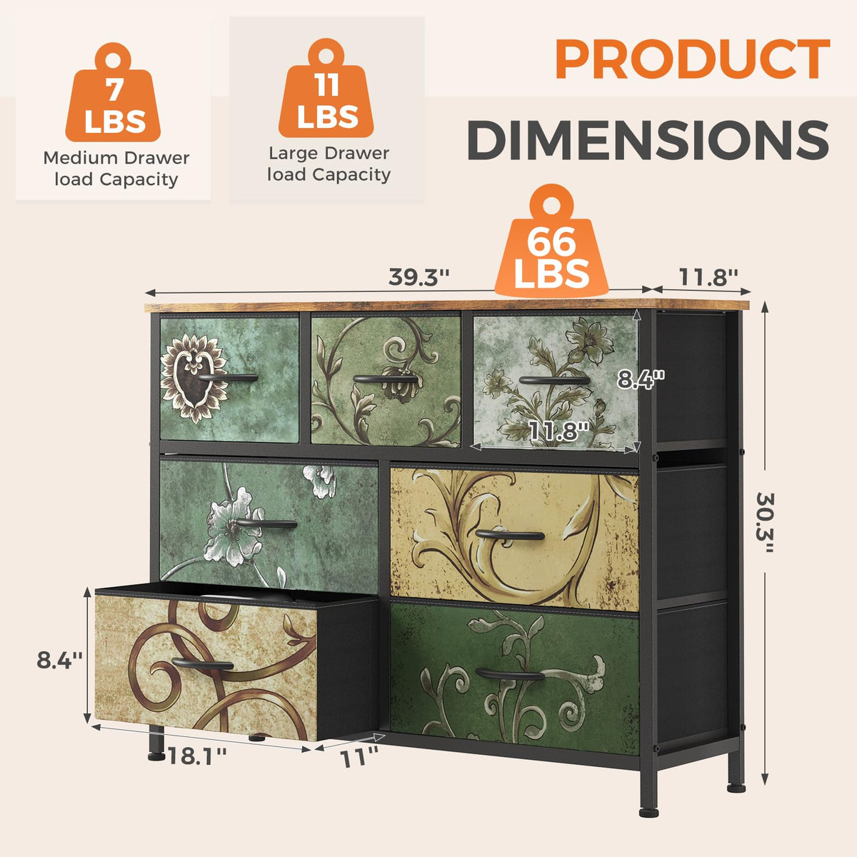 7 Drawer Fabric Dresser R5435