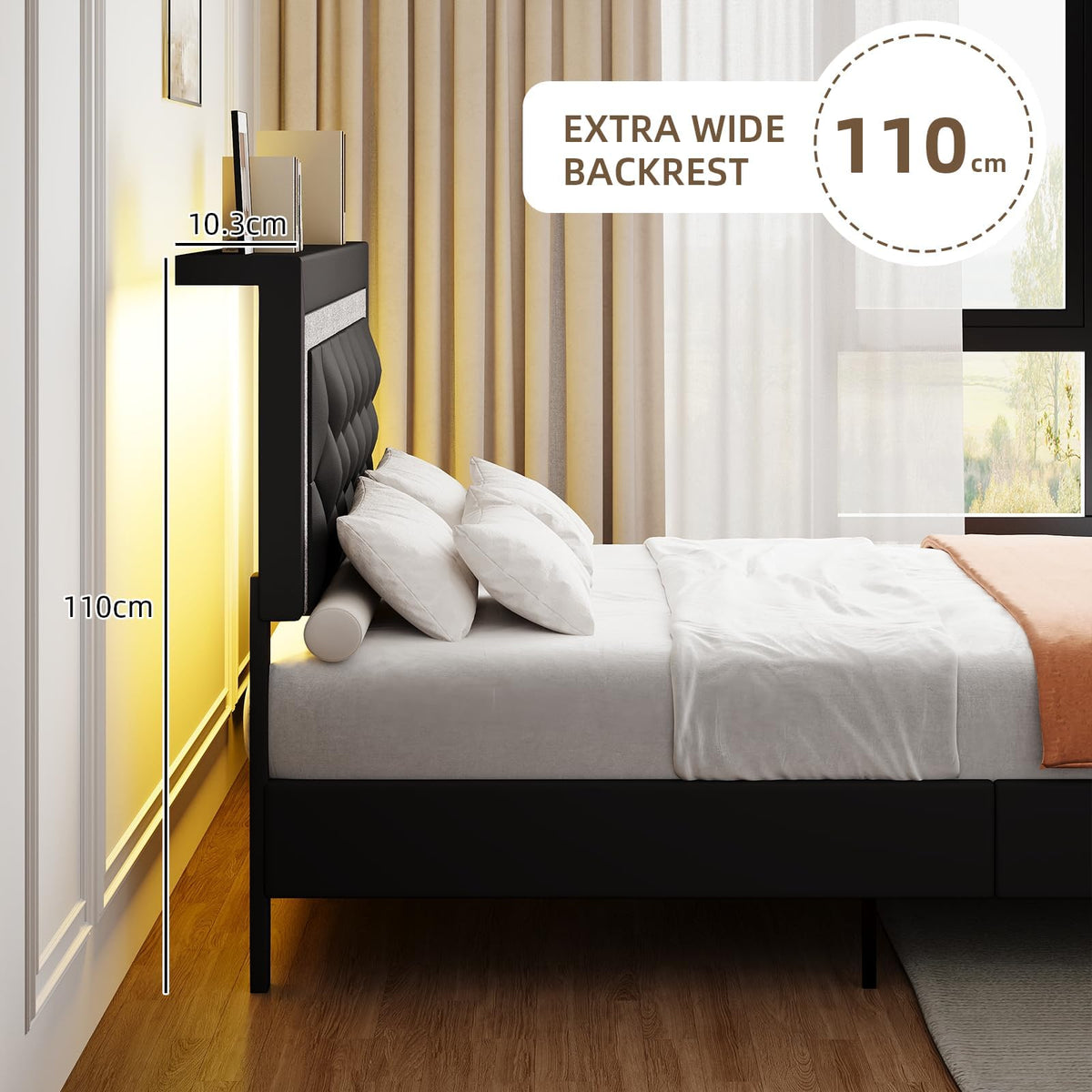 Black Full Bed Frame with LED Lights K1405