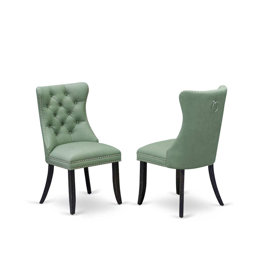 Button Tufted Nailhead Willow Green Polyester Upholstered Dining Chairs, Set of 2 R170843