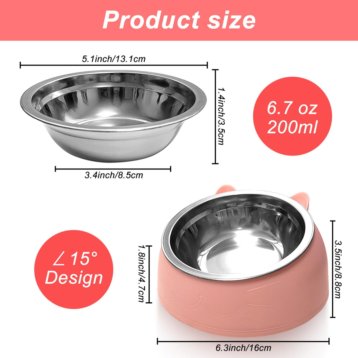 7 Pcs Stainless Steel Raised Cat Food Bowl O448