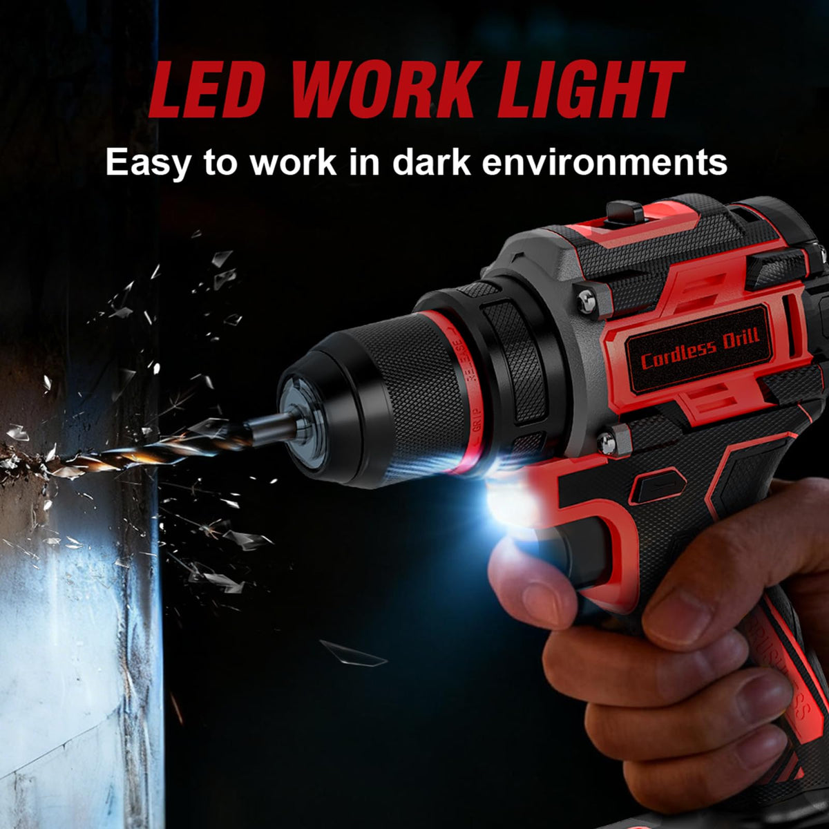 21V Brushless Cordless Drill Set with Charger, 3/8" Keyless Chuck, 87Pcs Accessories A187