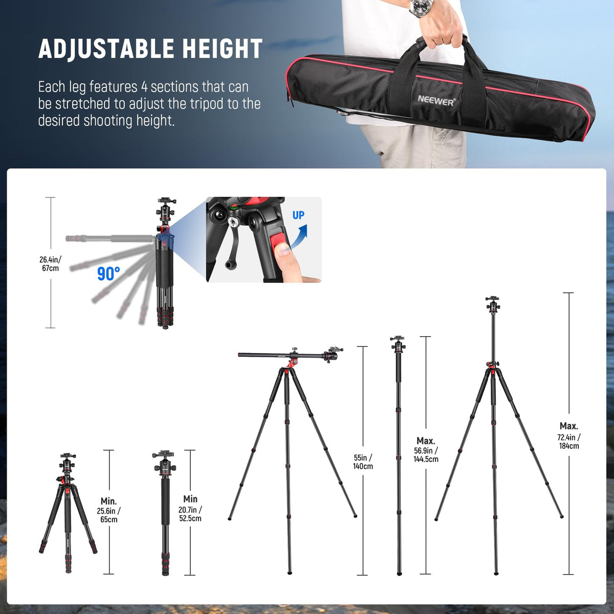 72 Inch Camera Tripod Monopod with Ball Head S3133