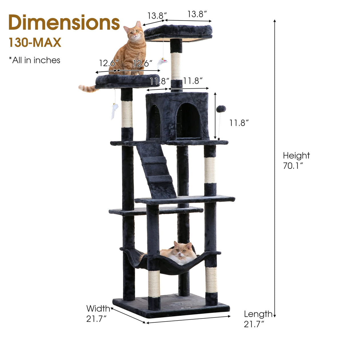 70.1-Inch Multi-Level Plush Cat Tree with Hammock M15371