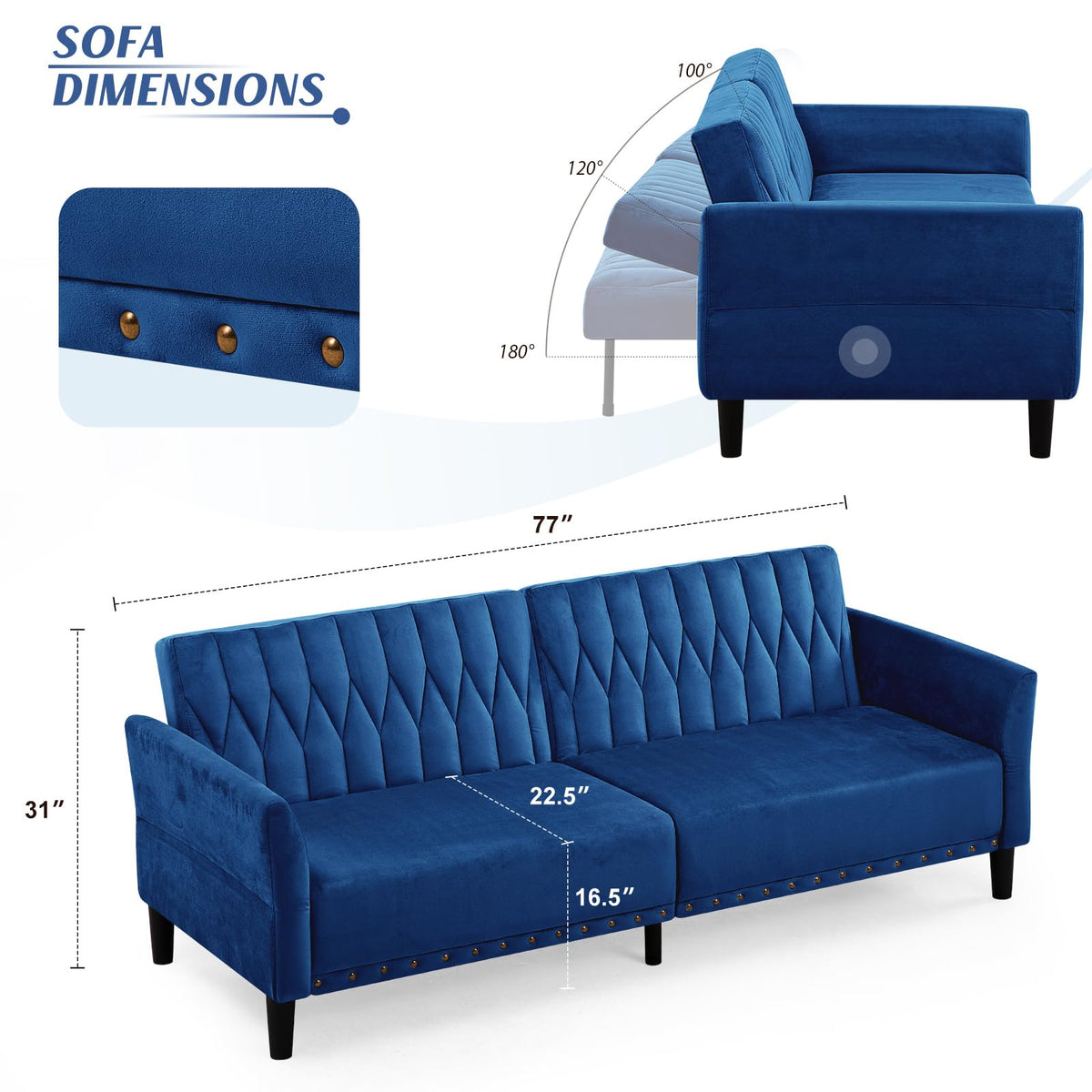 Blue Velvet Sofa Bed Q398080