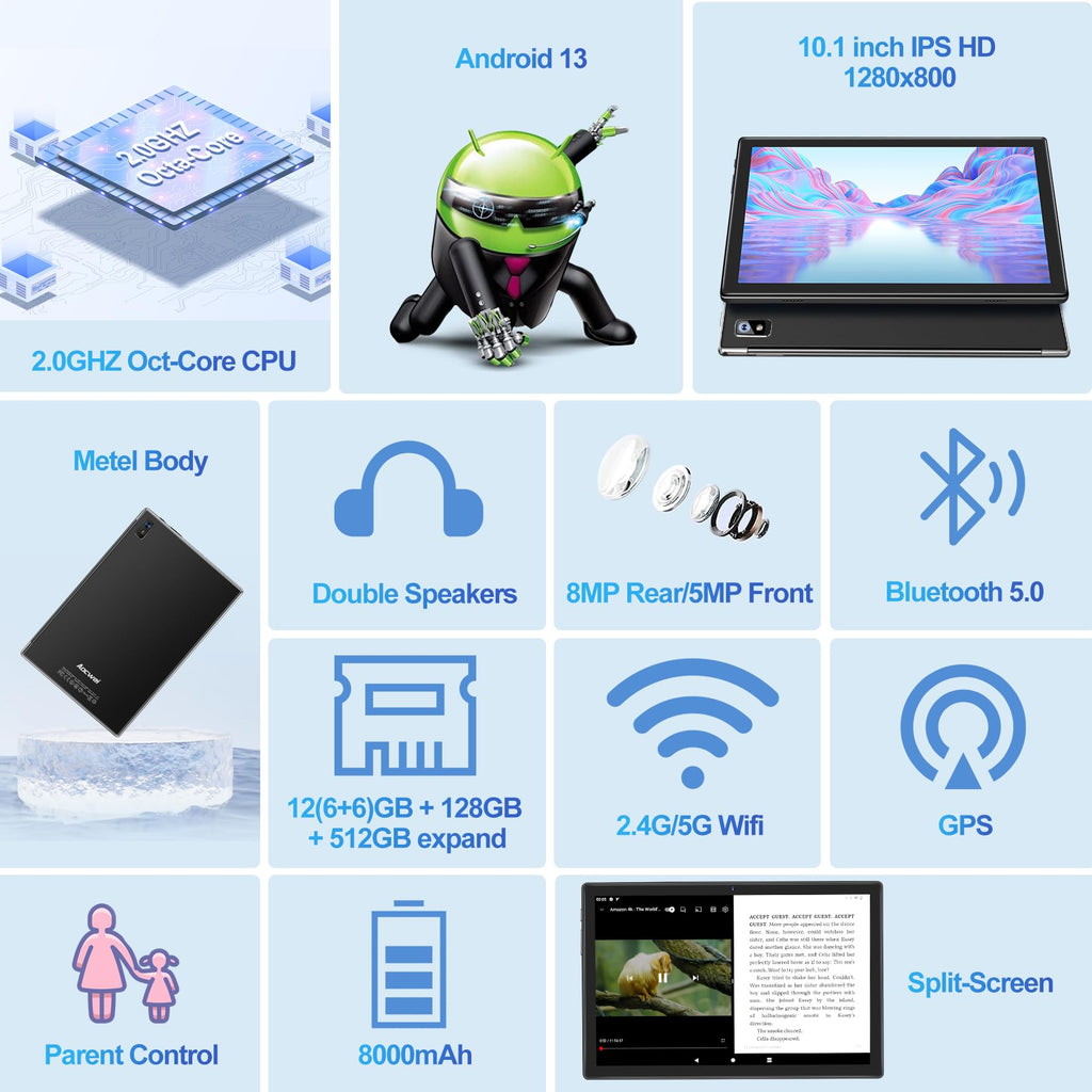 Black 12GB RAM 128GB ROM 10 Inch Android Tablet with Keyboard S847