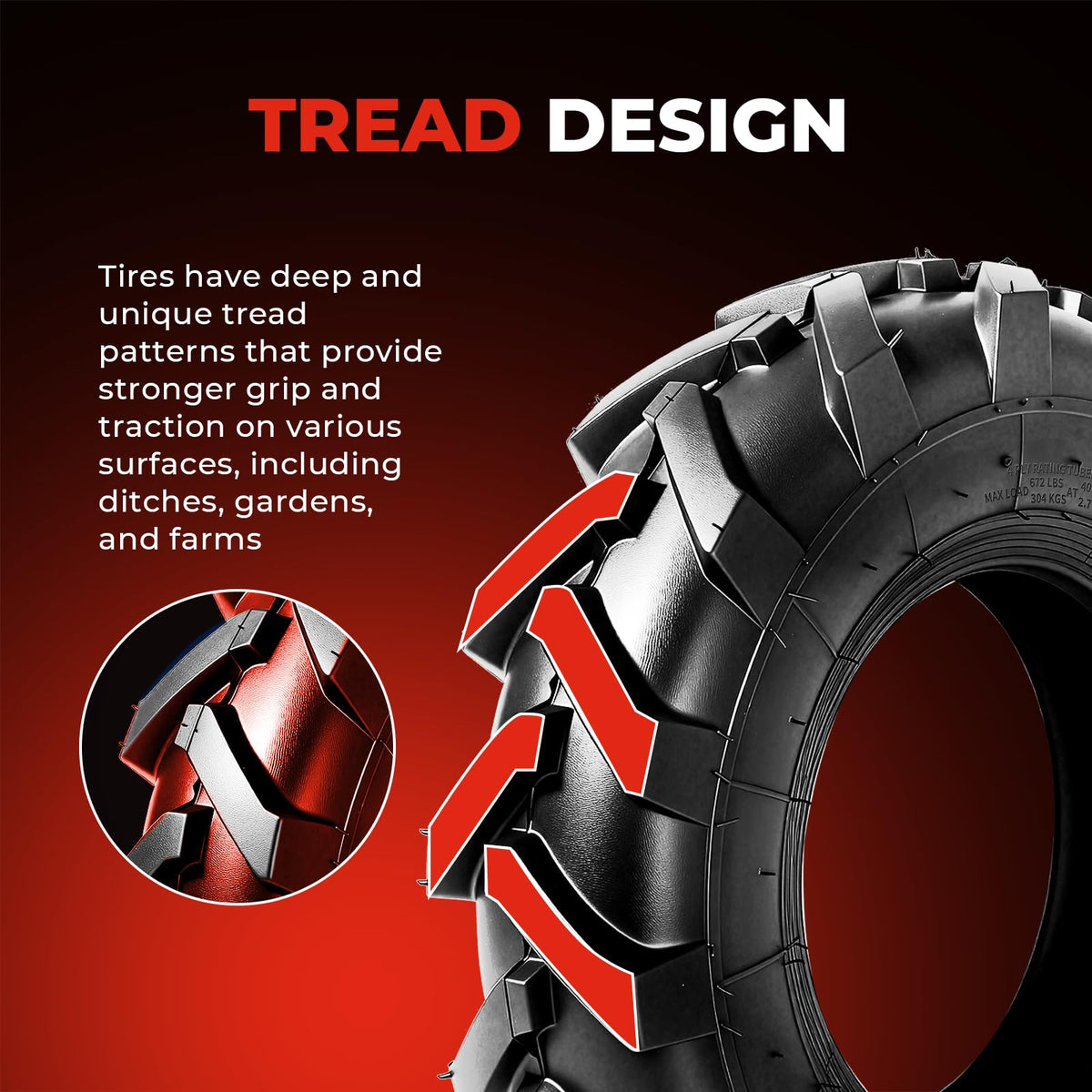 4.80x4.00x8 Lawn & Garden Mower Tires, Set of 2, 4 Ply Tubeless G910597