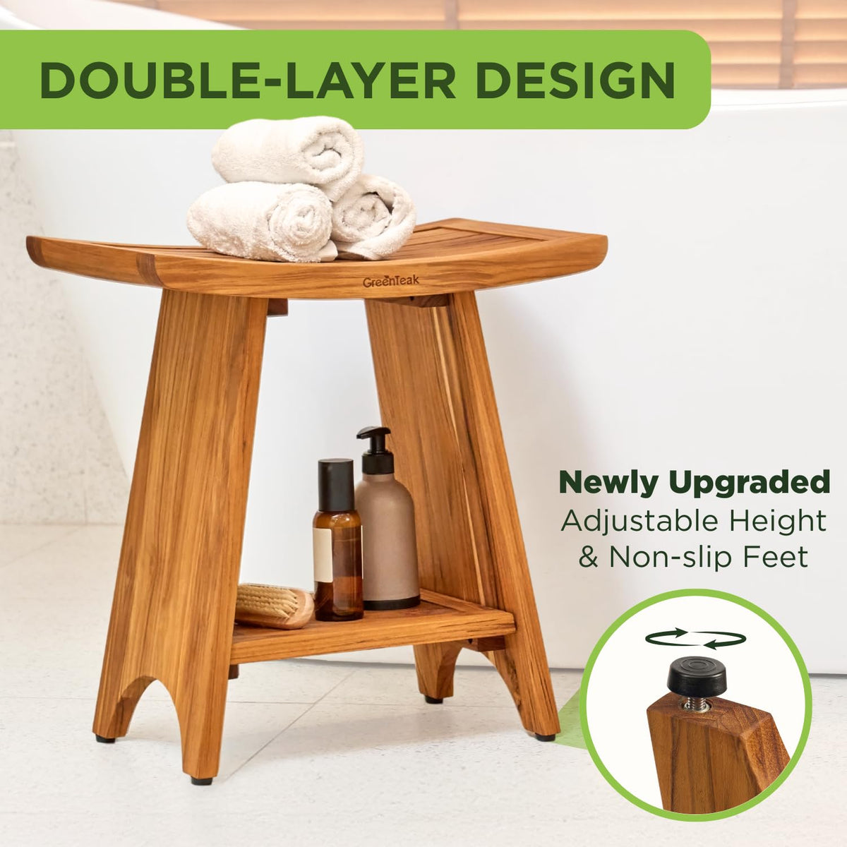 18" Teak 2-Tier Shower Bench B282