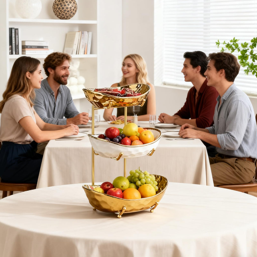 3 Tier Ceramic Fruit Bowl with Metal Stand W2726