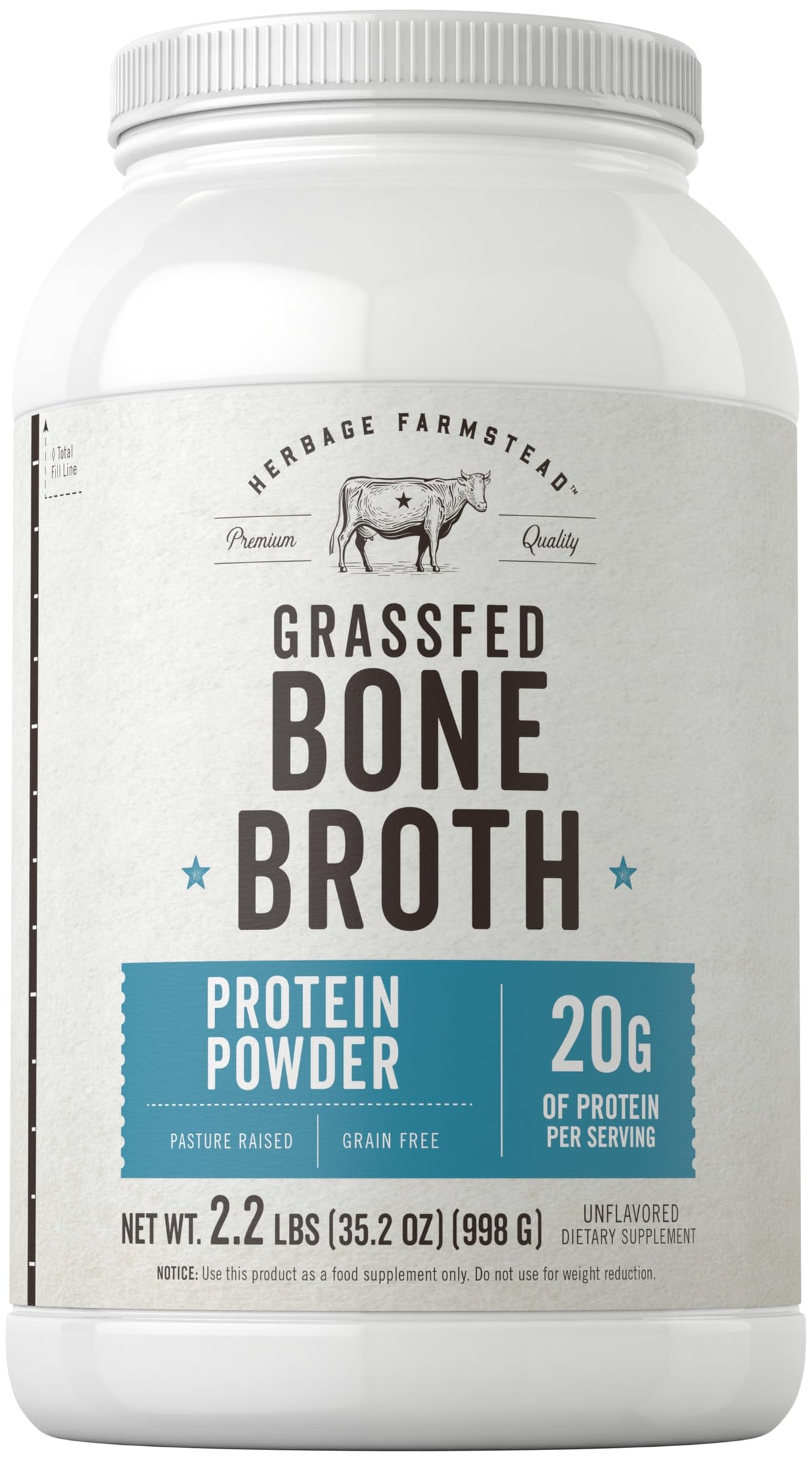 Grass Fed Bone Broth Protein Powder 35.2 oz 20g Protein Non-GMO Gluten Free A3530