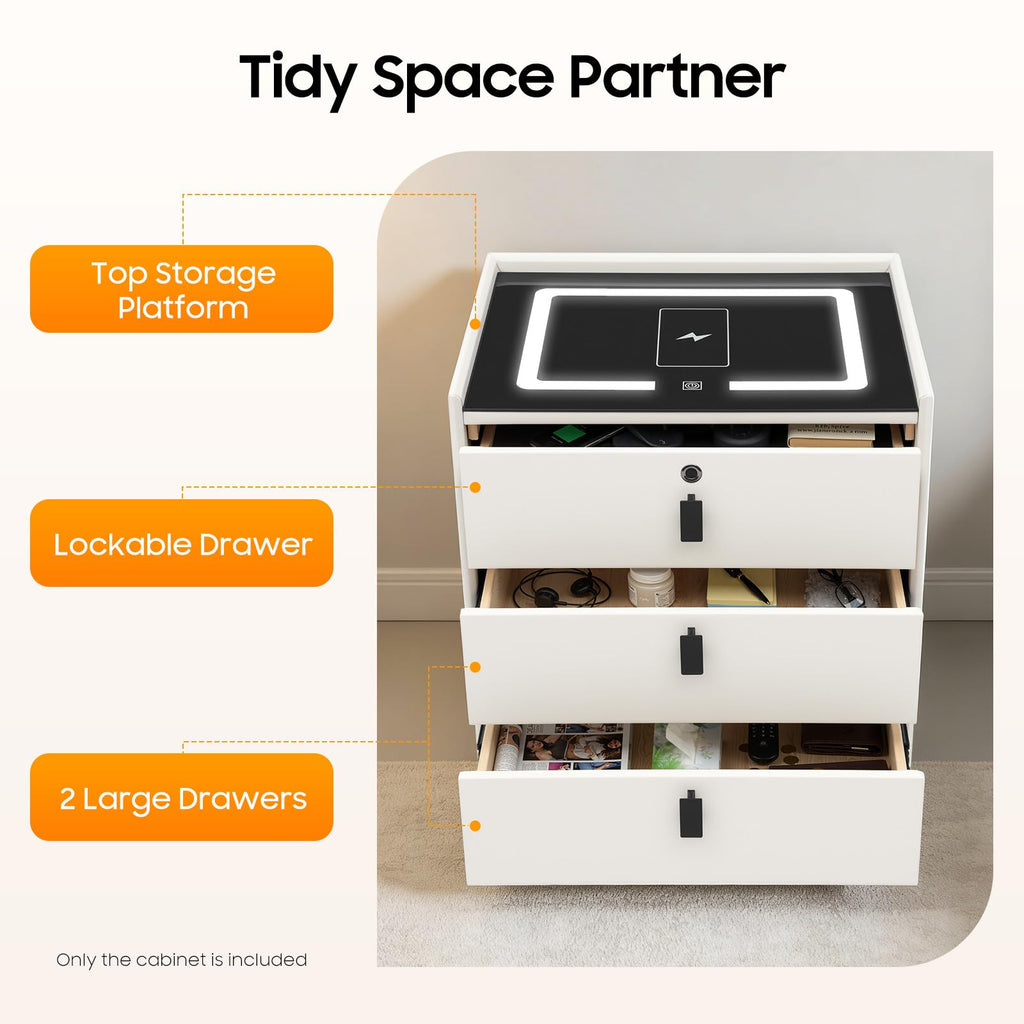 3 Drawer Smart Nightstand with Bluetooth Speaker USB Charging H344