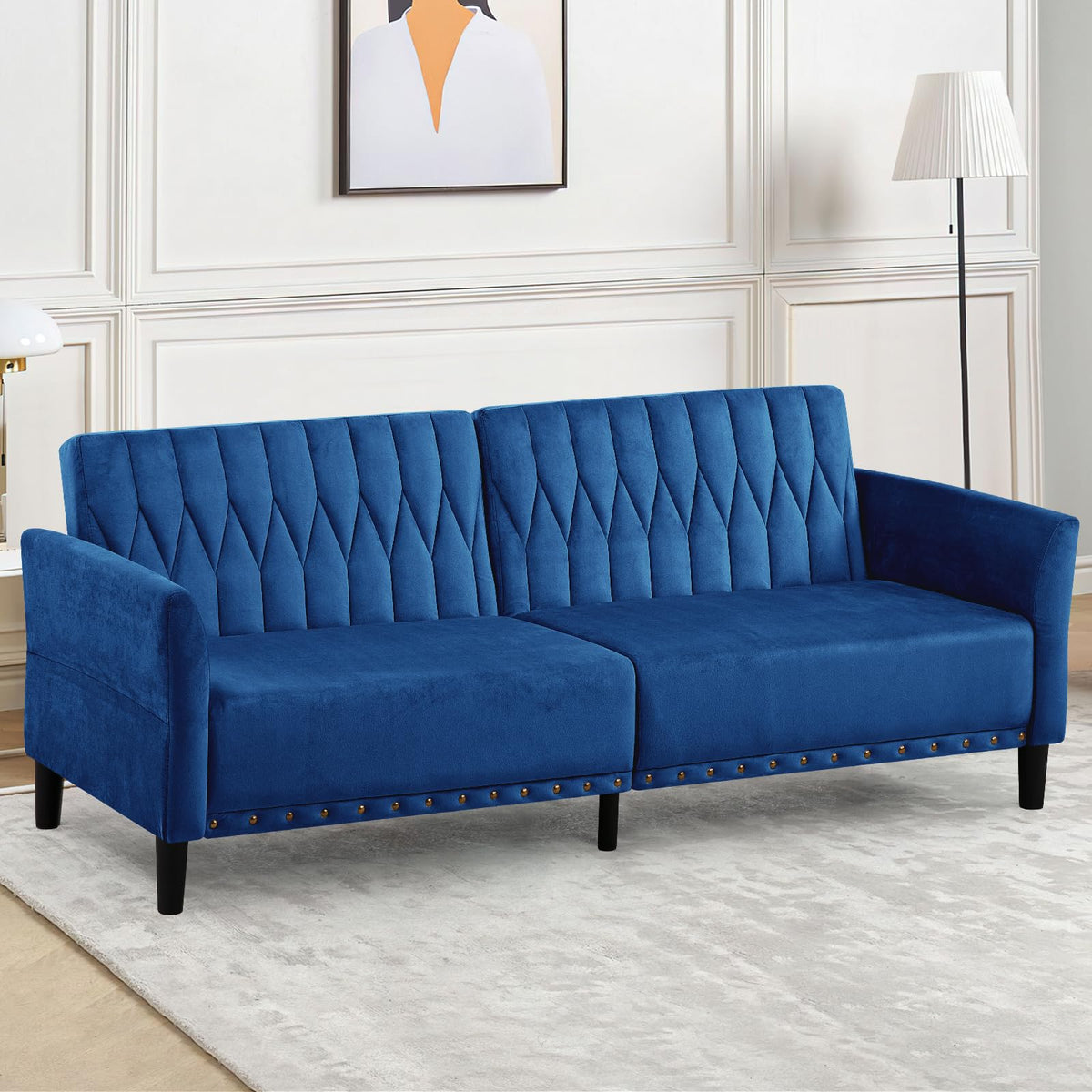 Blue Velvet Sofa Bed Q398080