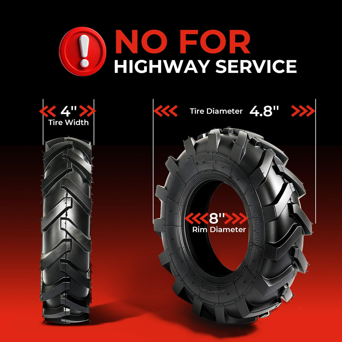 4.80x4.00x8 Lawn & Garden Mower Tires, Set of 2, 4 Ply Tubeless G910597